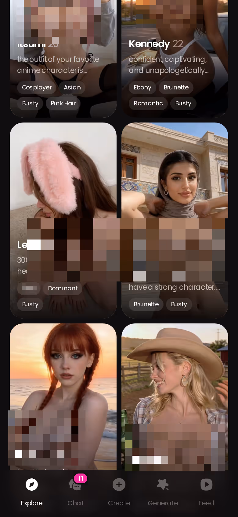 GoLove Explore grid of realistic characters on mobile