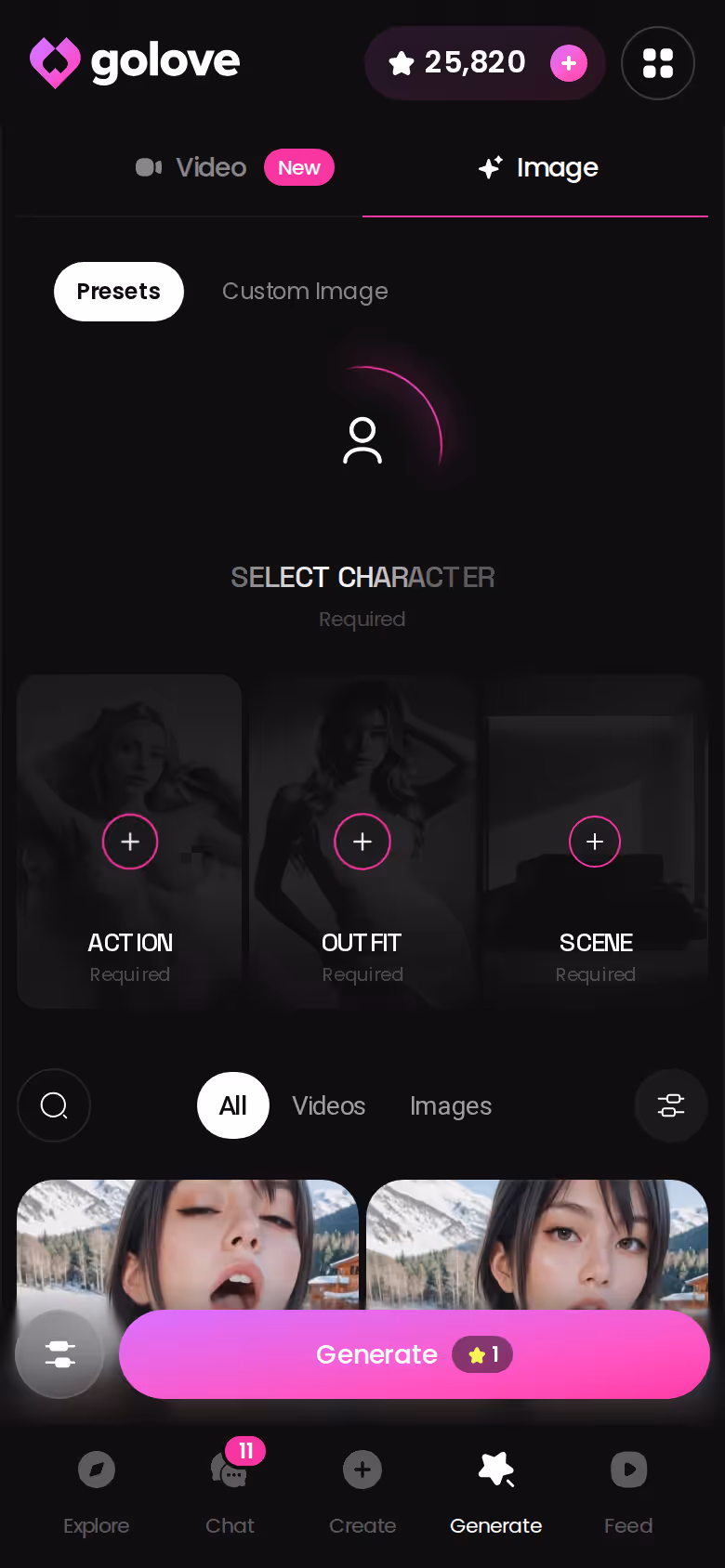 GoLove image generator in image mode on mobile