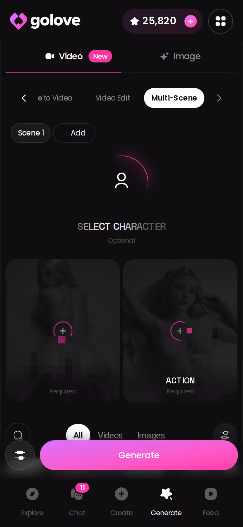 GoLove Multi-Scene video generator on mobile